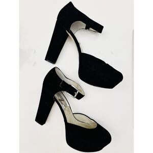 Michael Kors Suede Haven Ankle Strap Platform Heels Silver Buckle Size 9.5